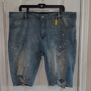 EUC The Karter Collection Fairview Distressed Paint Splatter Shorts - 42